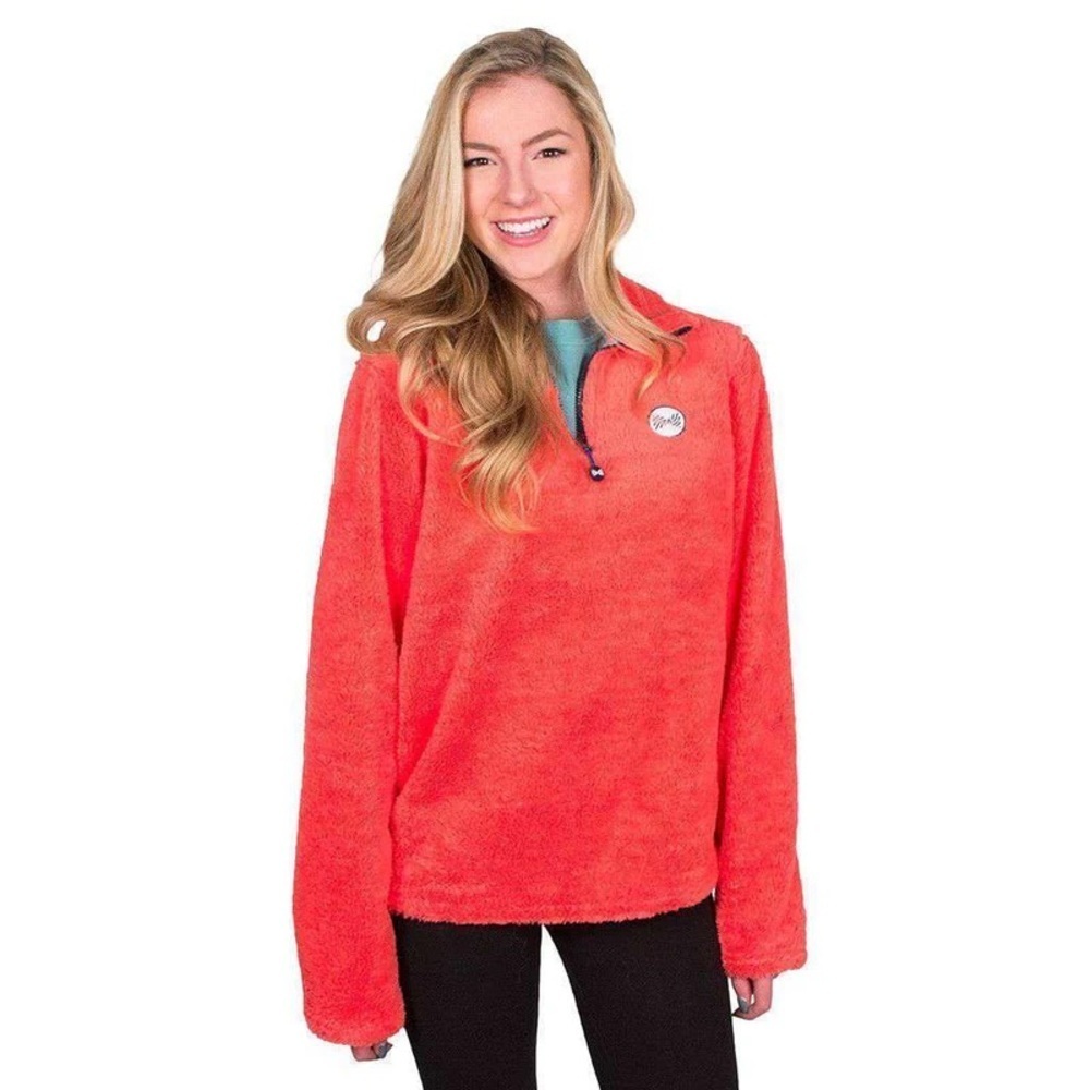Fraternity Collection 1/4 zip fleece in coral/light red - Medium